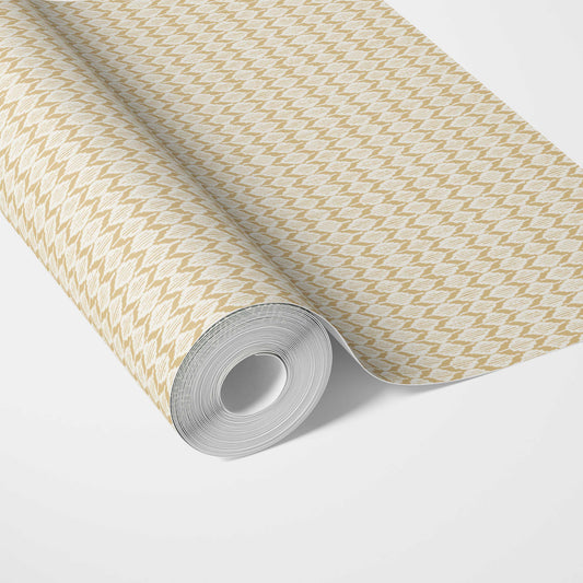 Geometric Ikat Striped Traditional Wallpaper (Yellow/ White)