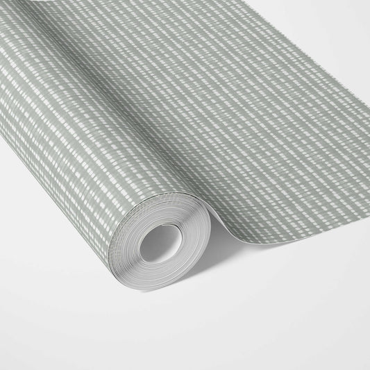 Textured Shibori Effect Striped Traditional Wallpaper (Sage Gray/ White)