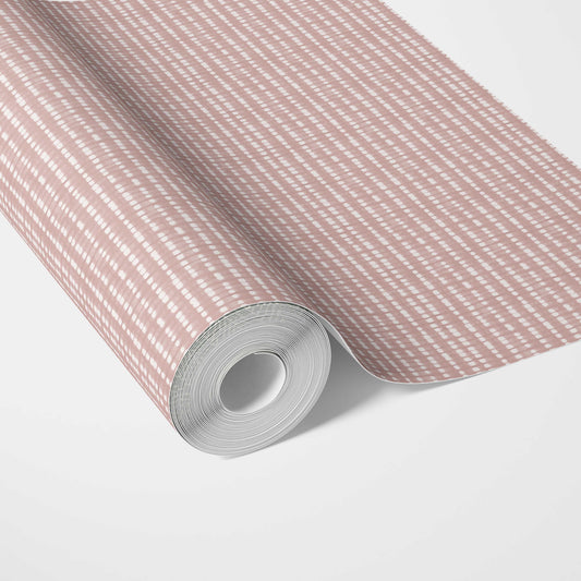 Textured Shibori Effect Striped Traditional Wallpaper (Pink/ White)