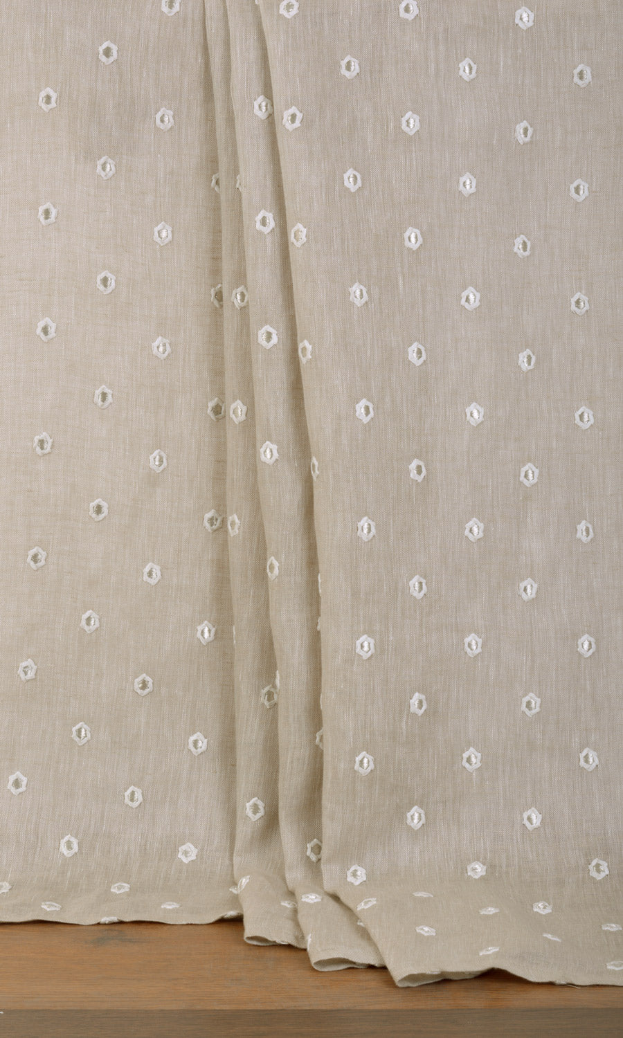 Sheer Embroidered Linen Window Treatments Fabric By the Yard (Beige)