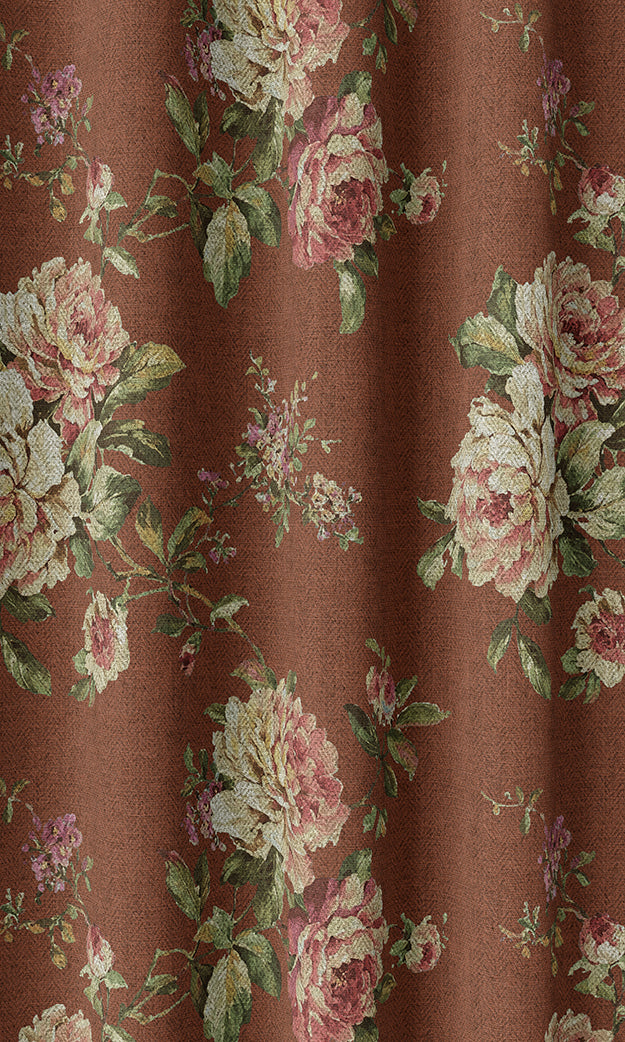 Country Floral Home Textile Fabric Material By the Yard (Orange/ Red)