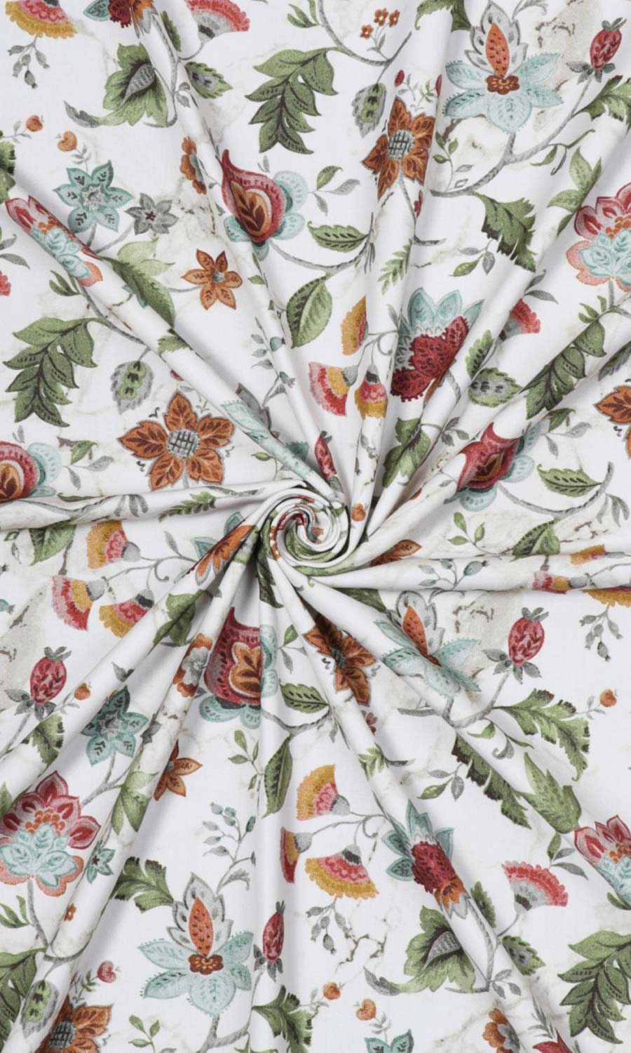 Floral Cotton Fabric Material By the Yard (White/ Green/ Red)
