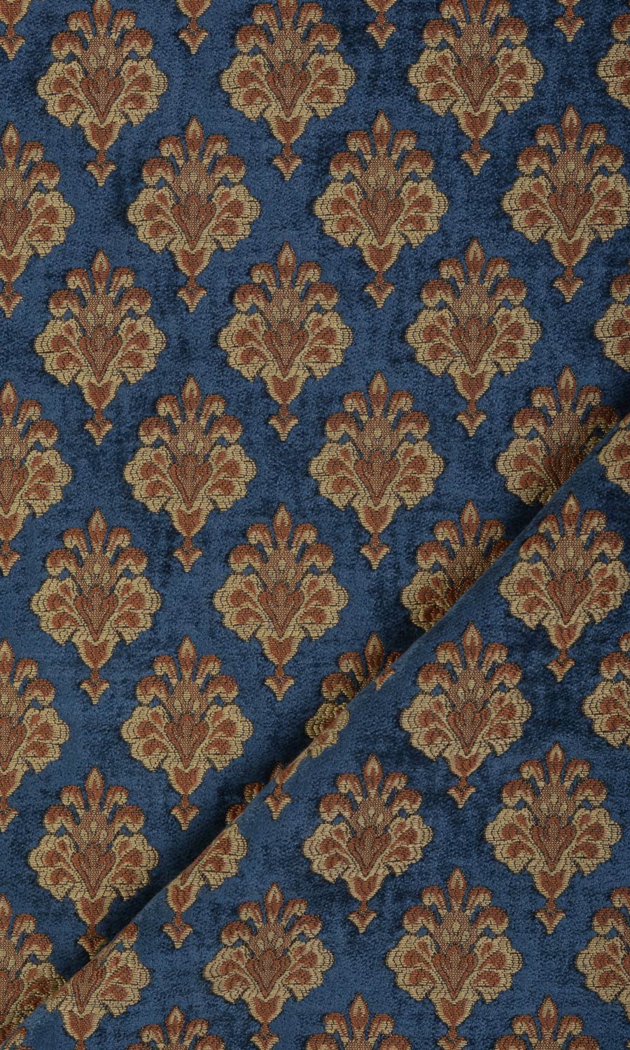 Velvet Window Treatments Fabric Sample (Navy Blue and Gold)