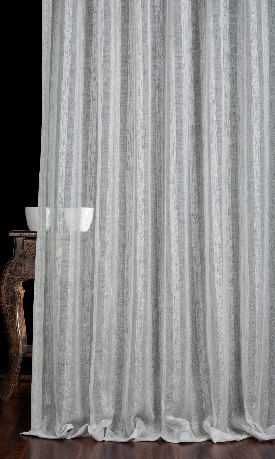 Striped Sheer Window Treatments Fabric By the Yard (Grey)