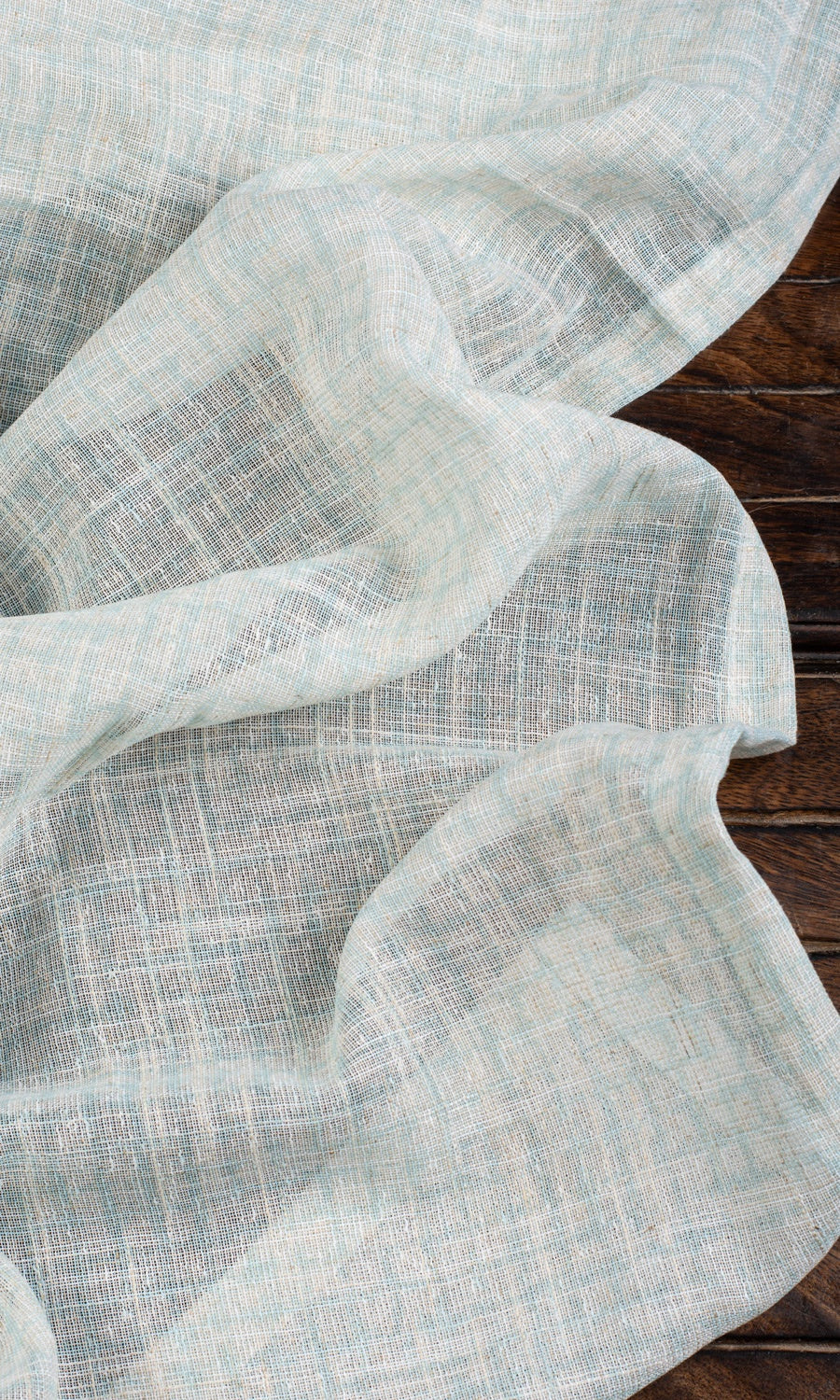 Sheer Linen Checked Free Fabric Material Sample (Light Blue)