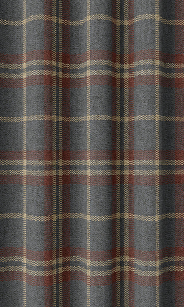 Checkered Home Textile Fabric Material By the Yard (Grey/ Red/ Beige)