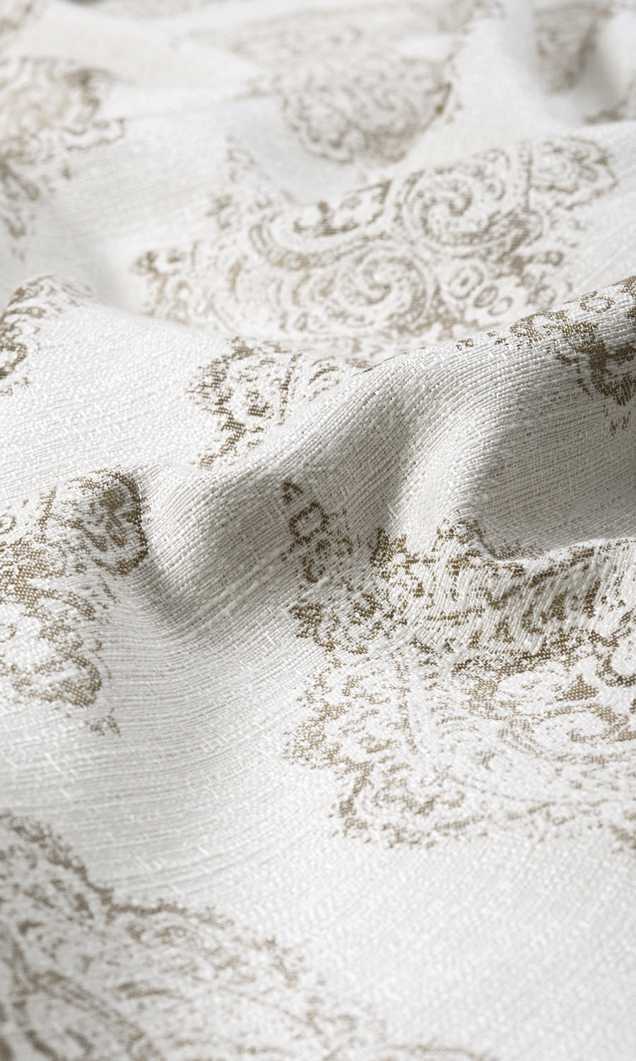 Damask Poly-Cotton Fabric Material By the Yard (Cream/ Pale Beige)