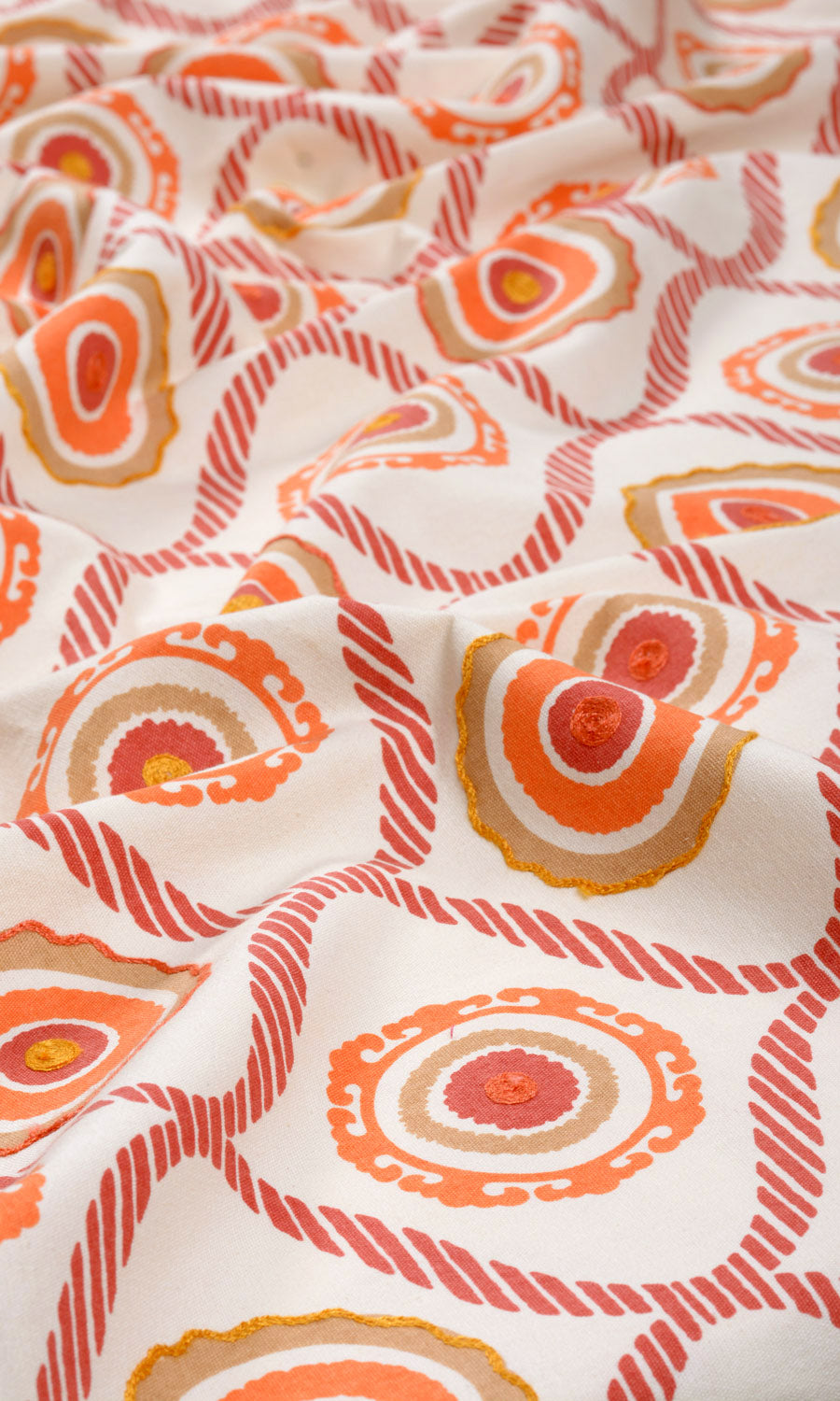 Printed Cotton Fabric Material By the Yard (Red/ Orange/ White)