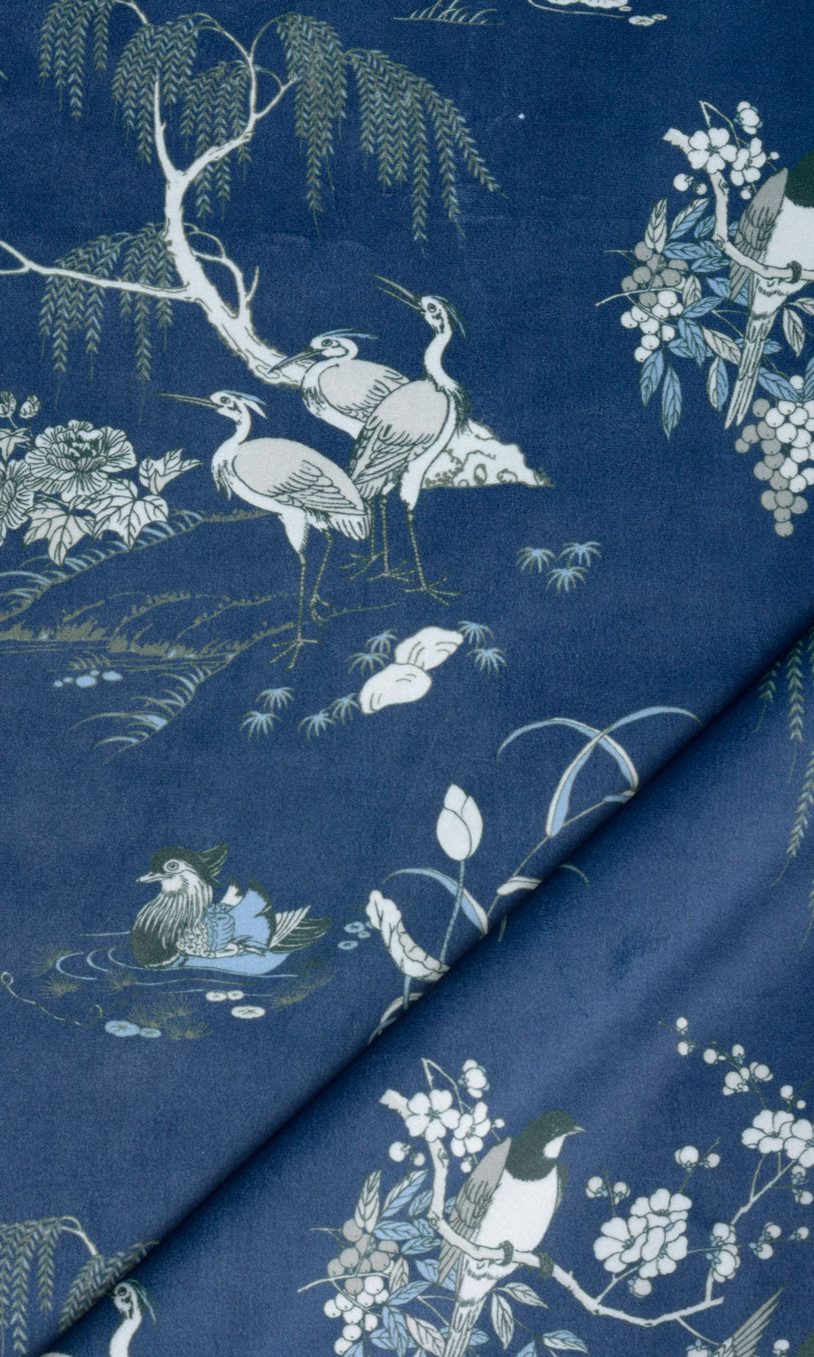 Chinoiserie Toile Velvet Home Textile Fabric Material Sample (Navy Blue)