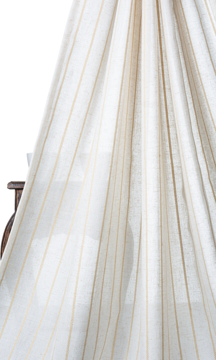 Striped Sheer Window Treatments Fabric Sample (White/ Mustard Beige)