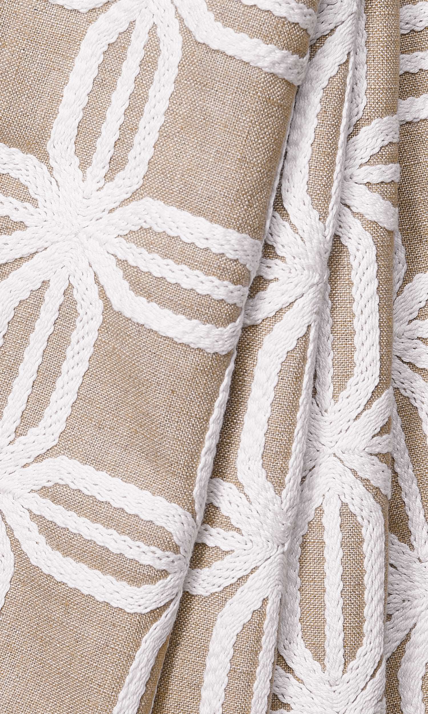 Geometric Cotton-Linen Window Treatments Fabric By the Metre (Beige/ White)