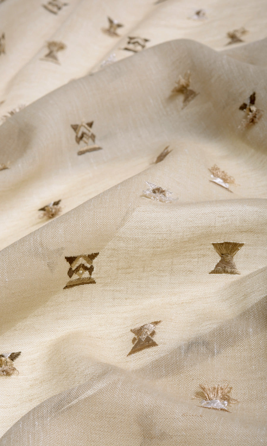 Embroidered Semi-Sheer Fabric Sample for Roman Blinds & Shades (Beige/ Brown)