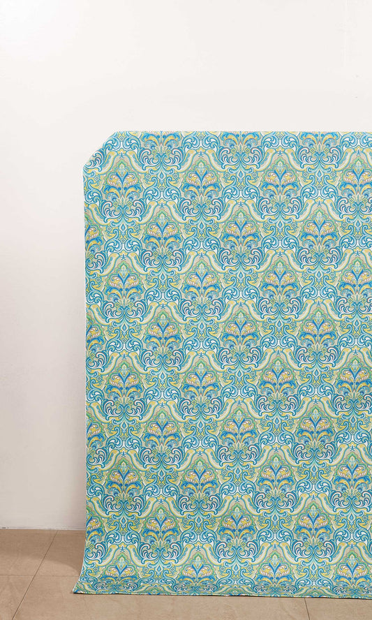 Fleur De Lis Print Fabric Blinds (Green/ Blue)