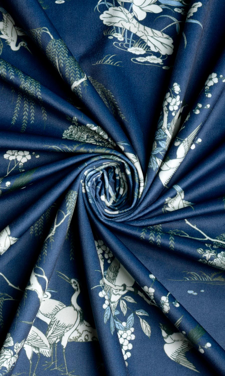 Chinoiserie Toile Velvet Fabric Sample for Roman Blinds & Shades (Navy Blue)