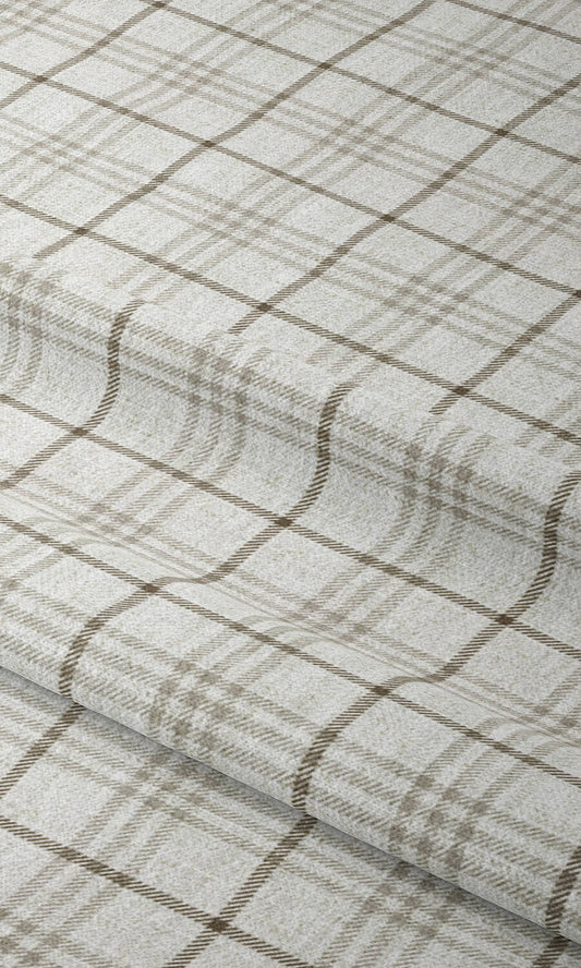 Checkered Home Décor Fabric By the Yard (Linen White/ Pale Brown)