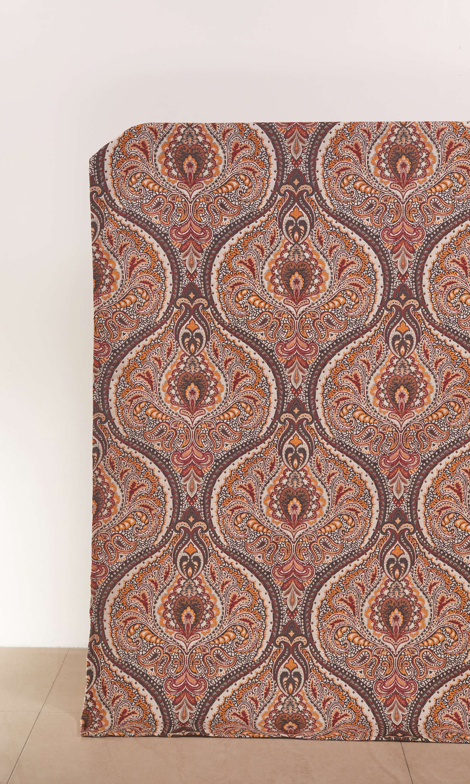 Damask Home Décor Fabric Sample (Umber Brown/ Red/ Yellow)
