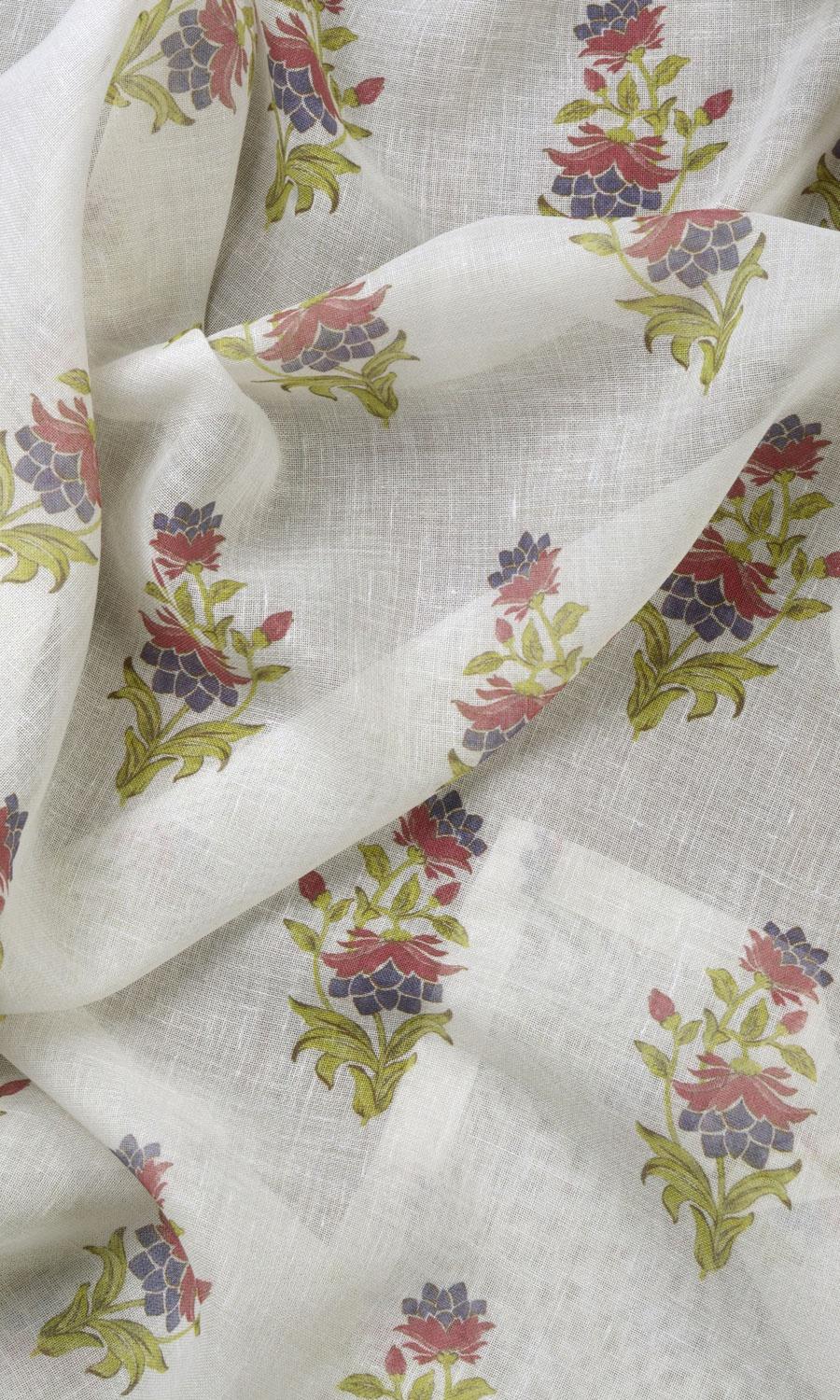 Sheer Floral Fabric Sample for Roman Blinds & Shades (Cream/ Pink)