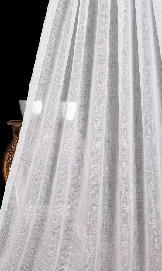 Textured Striped Sheer Home Décor Fabric By the Yard (White)