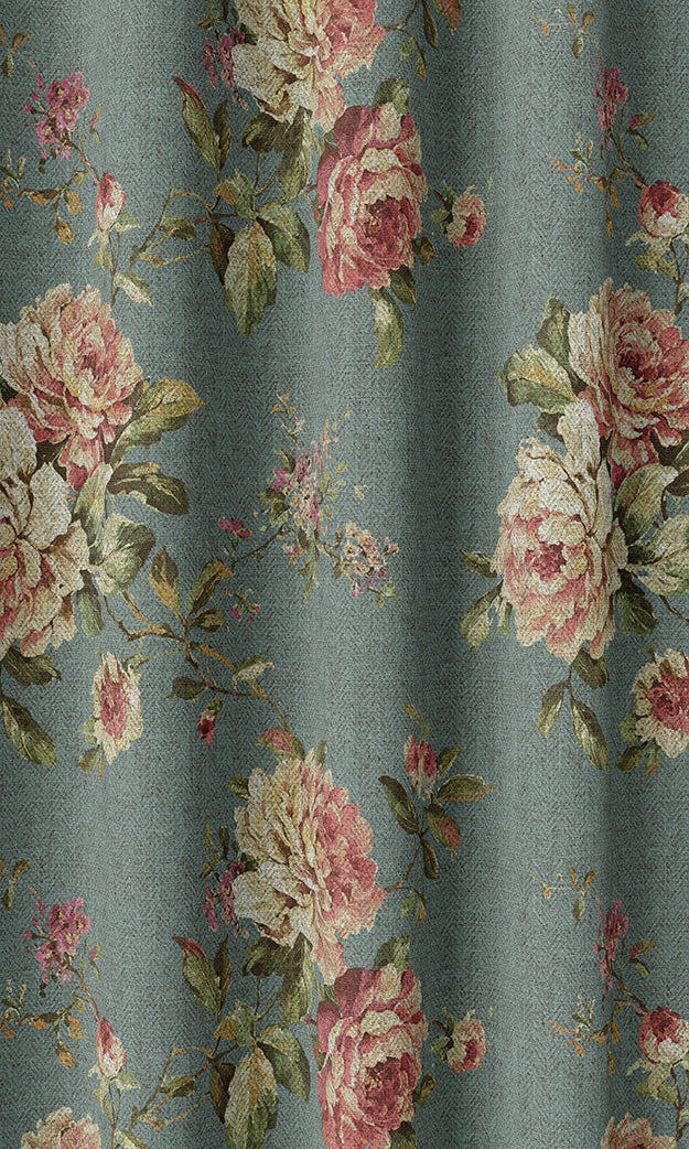 Floral Country Home Textile Fabric Material By the Yard (Blue & Pink)