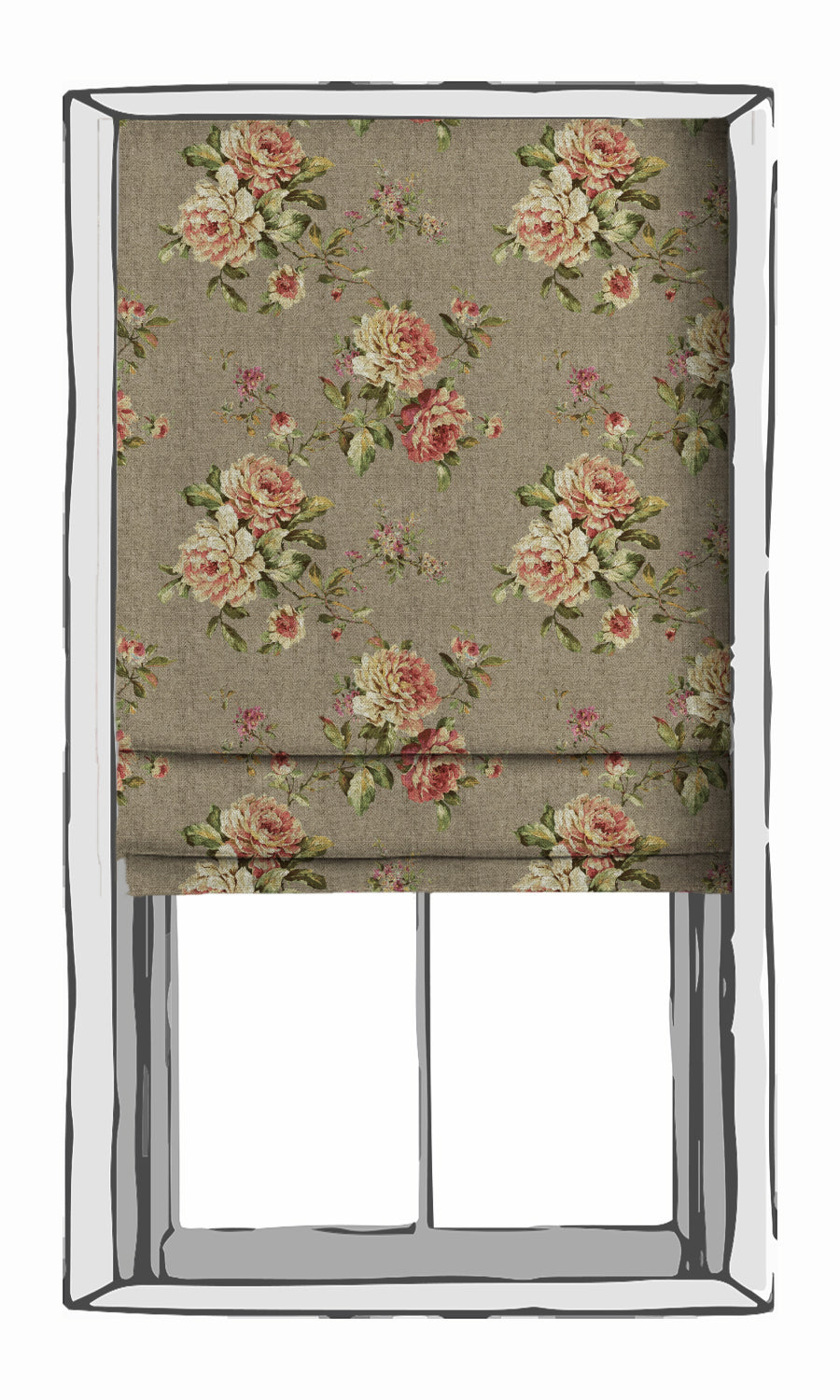 Floral Country Window Treatments Fabric Sample (Grey/ Green/ Pink)