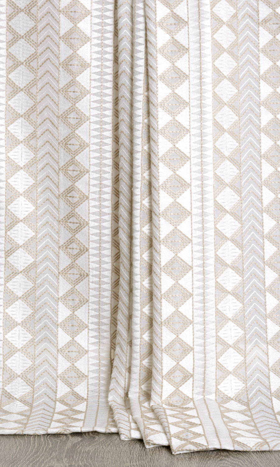Geometric Patterned Sheer Window Treatments Fabric By the Yard (White/ Beige)