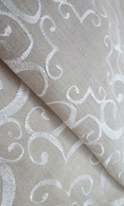 Floral Embroidered Linen Home Décor Fabric By the Metre (Brown)