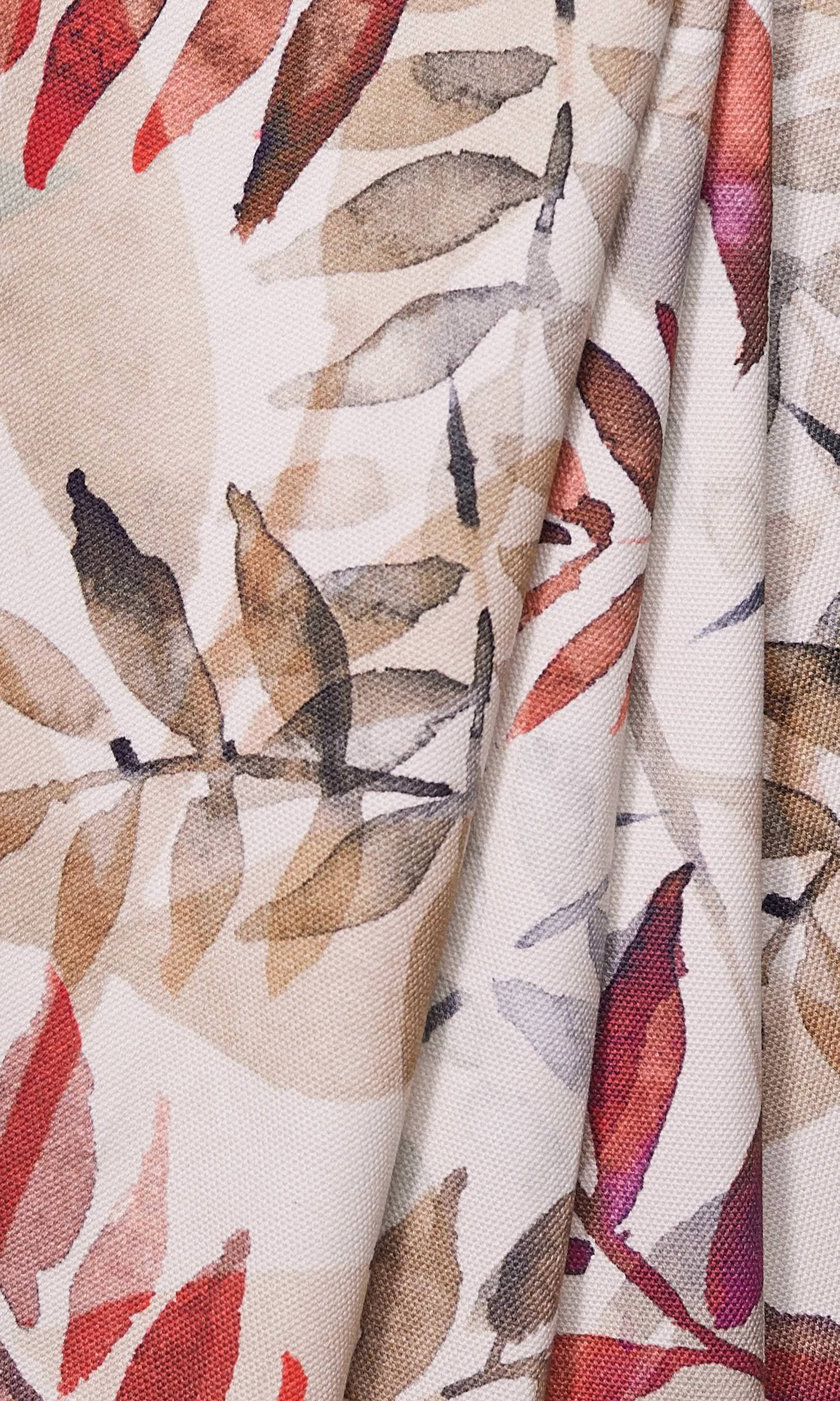Floral Cotton Window Treatments Fabric Sample (Red/ Gray/ White)