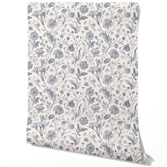 Floral/ Botanical Traditional Wallpaper (Navy Blue)