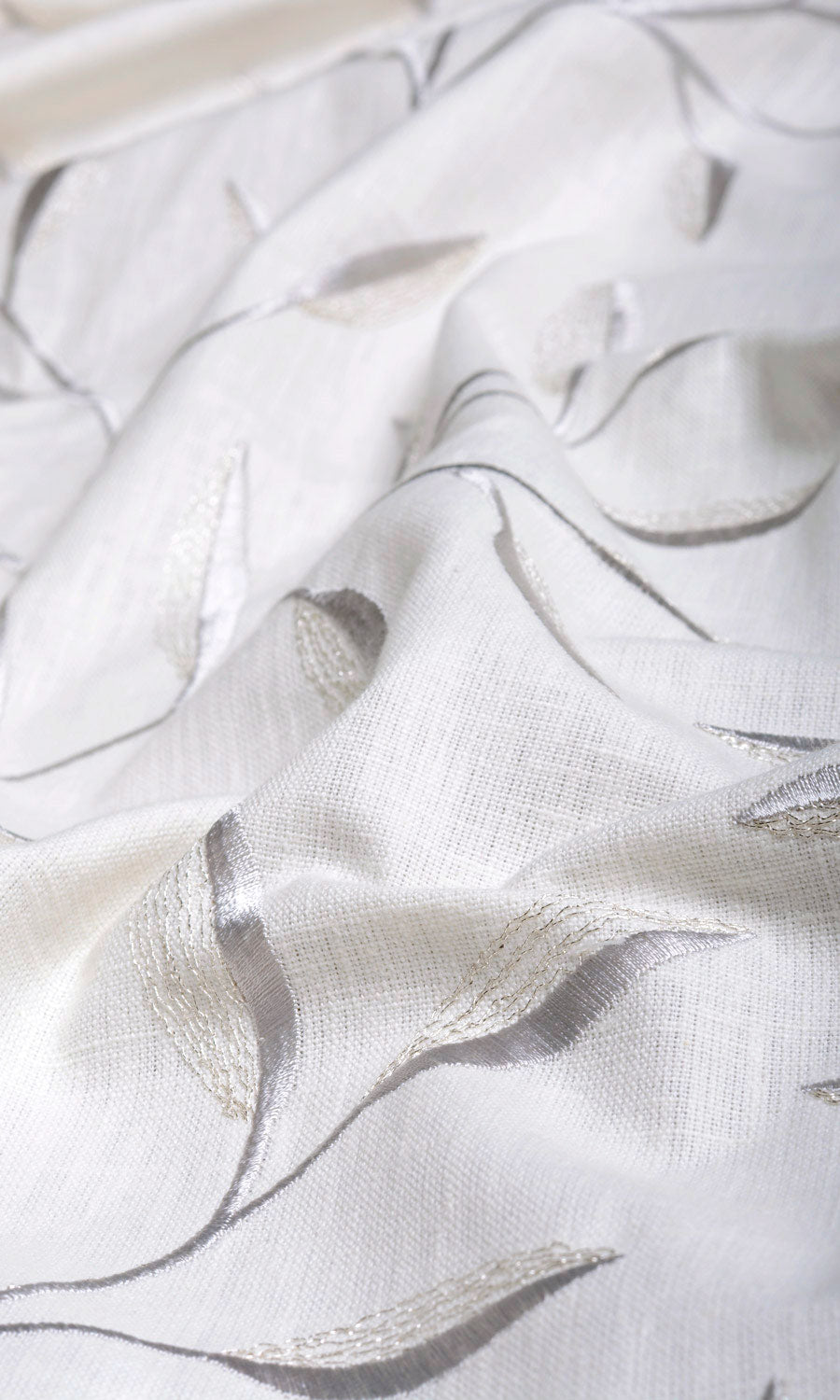 Floral Embroidery Home Textile Fabric Material Sample (White/ Cream)