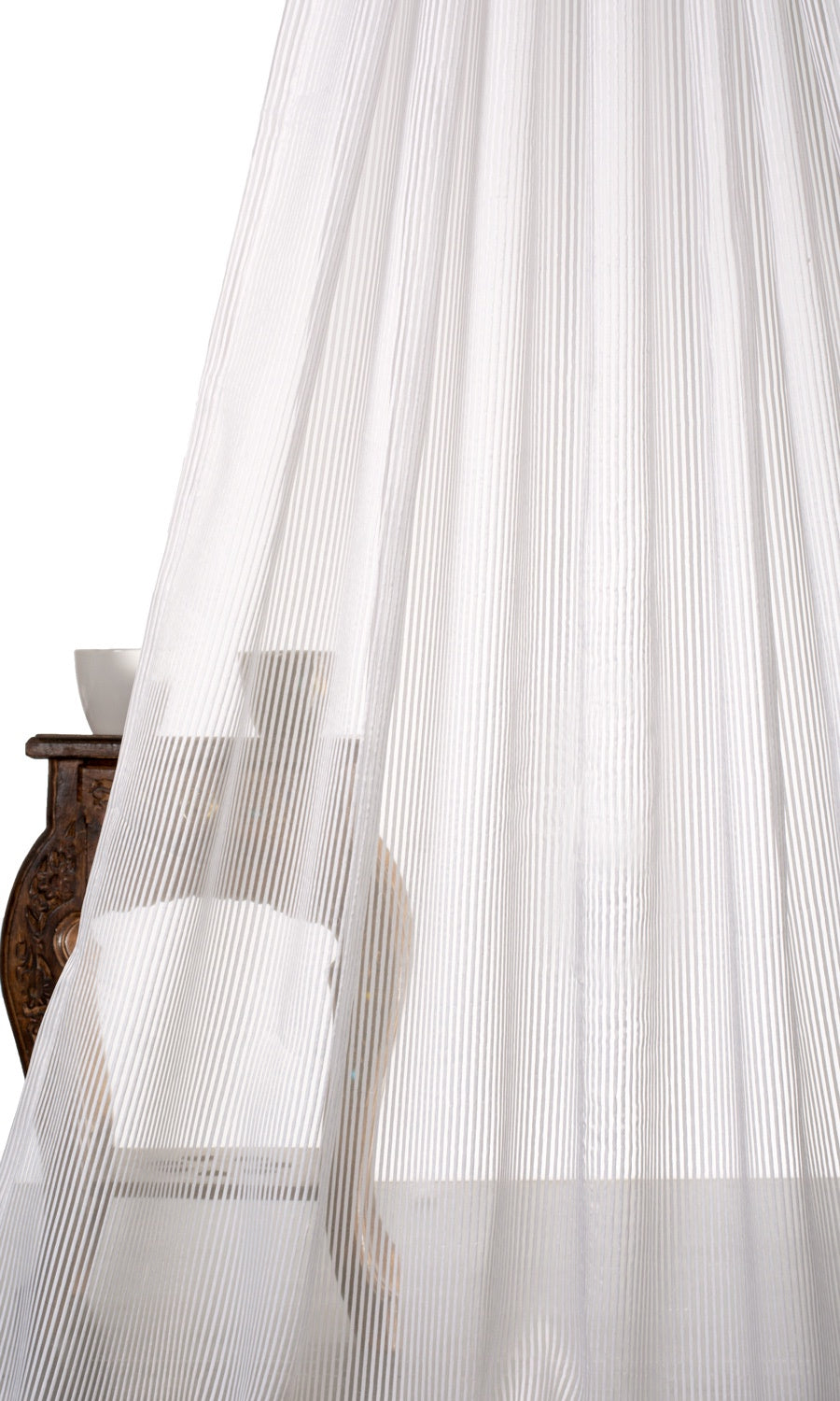 Striped Sheer Window Treatments Fabric By the Yard (White)