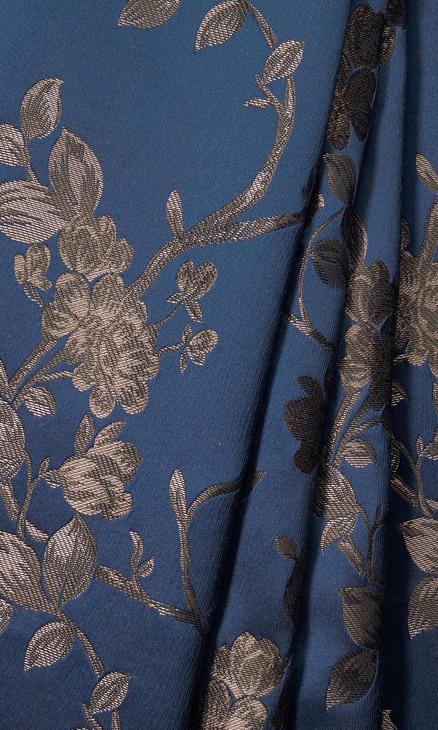 Floral Embossed Home Décor Fabric By the Yard (Navy Blue/ Steel Gray)