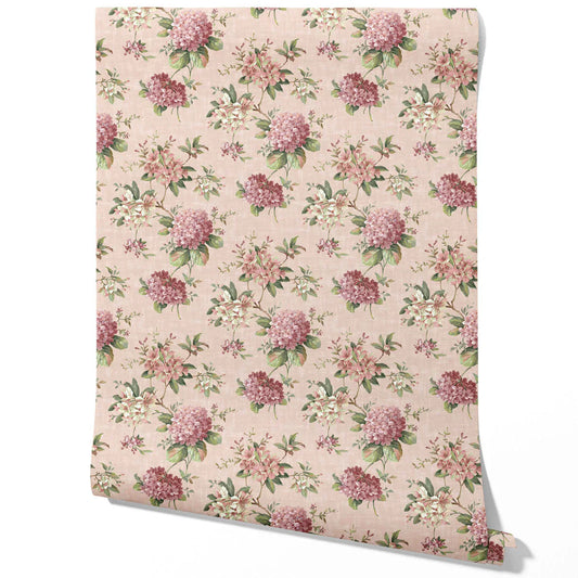 Modern Floral Block Print Traditional Wallpaper (Pink/ Green)