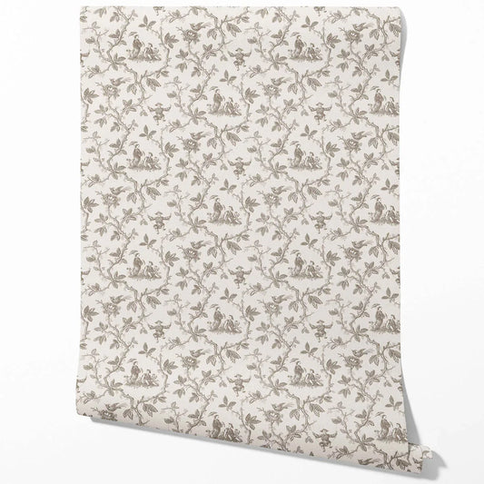 Floral Toile de Jouy Traditional Wallpaper (Beige/ Brown/ Taupe)