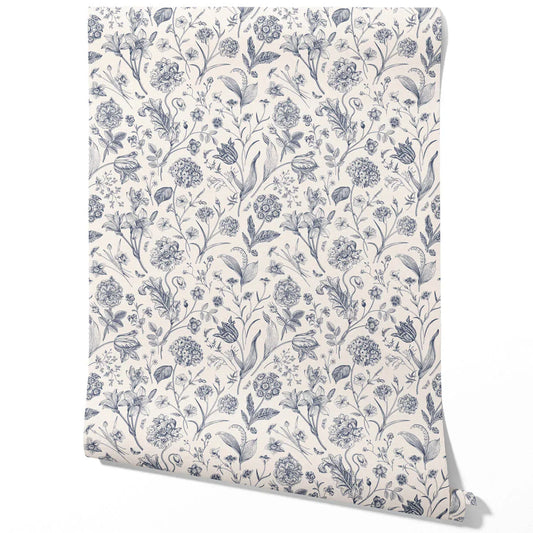Floral/ Botanical Traditional Wallpaper (Navy Blue)