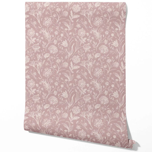 Floral/ Botanical Traditional Wallpaper (Dusky Pink/ Cream)