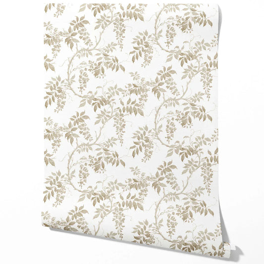 Neutral Floral Vine/ Botanical Traditional Wallpaper (Beige/ Taupe/ Grey/ White)
