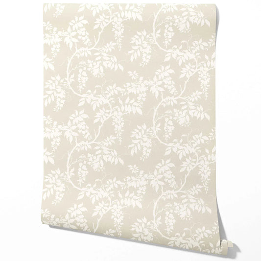 Neutral Floral Vine/ Botanical Traditional Wallpaper (Beige/ Cream/ Warm Grey)