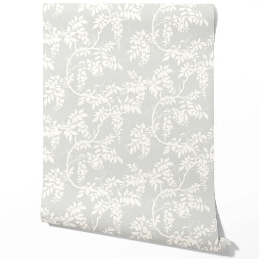 Neutral Floral Vine/ Botanical Traditional Wallpaper (Dove Grey/ Off-White)