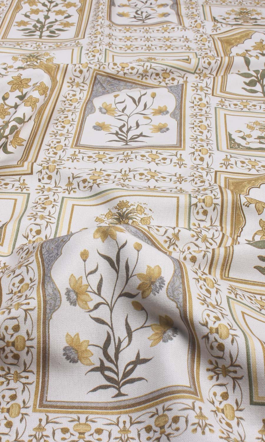 Floral Cotton Free Fabric Material Sample (Grey/ Yellow)
