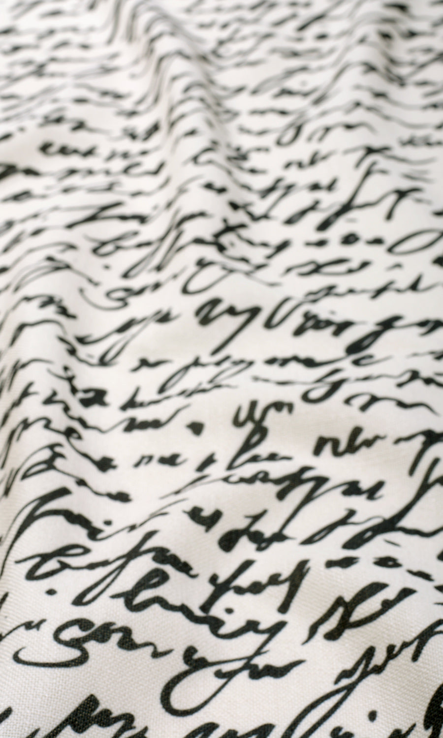 Script Print Fabric Material By the Yard (Paper White/ Ink Black)