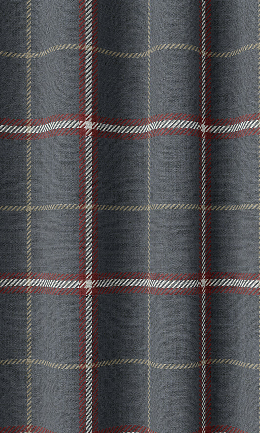 Geometric Patterned Home Décor Fabric Sample (Slate Grey/ Red)