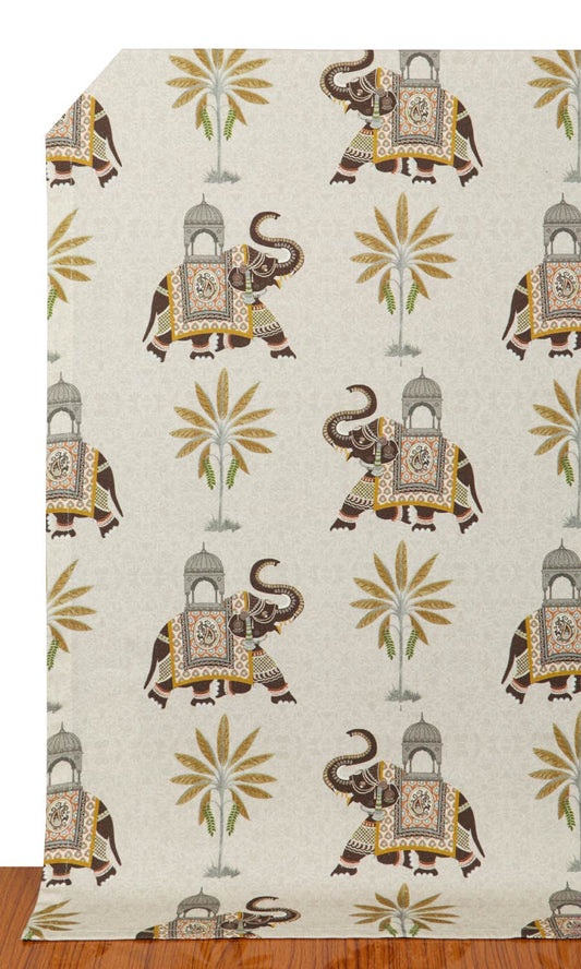 Printed Cotton Home Décor Fabric By the Yard (Beige/ Brown)
