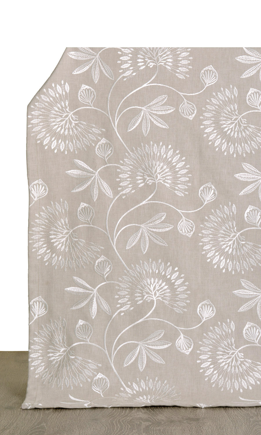 Floral Embroidered Poly-Cotton Window Treatments Fabric By the Yard (Beige)