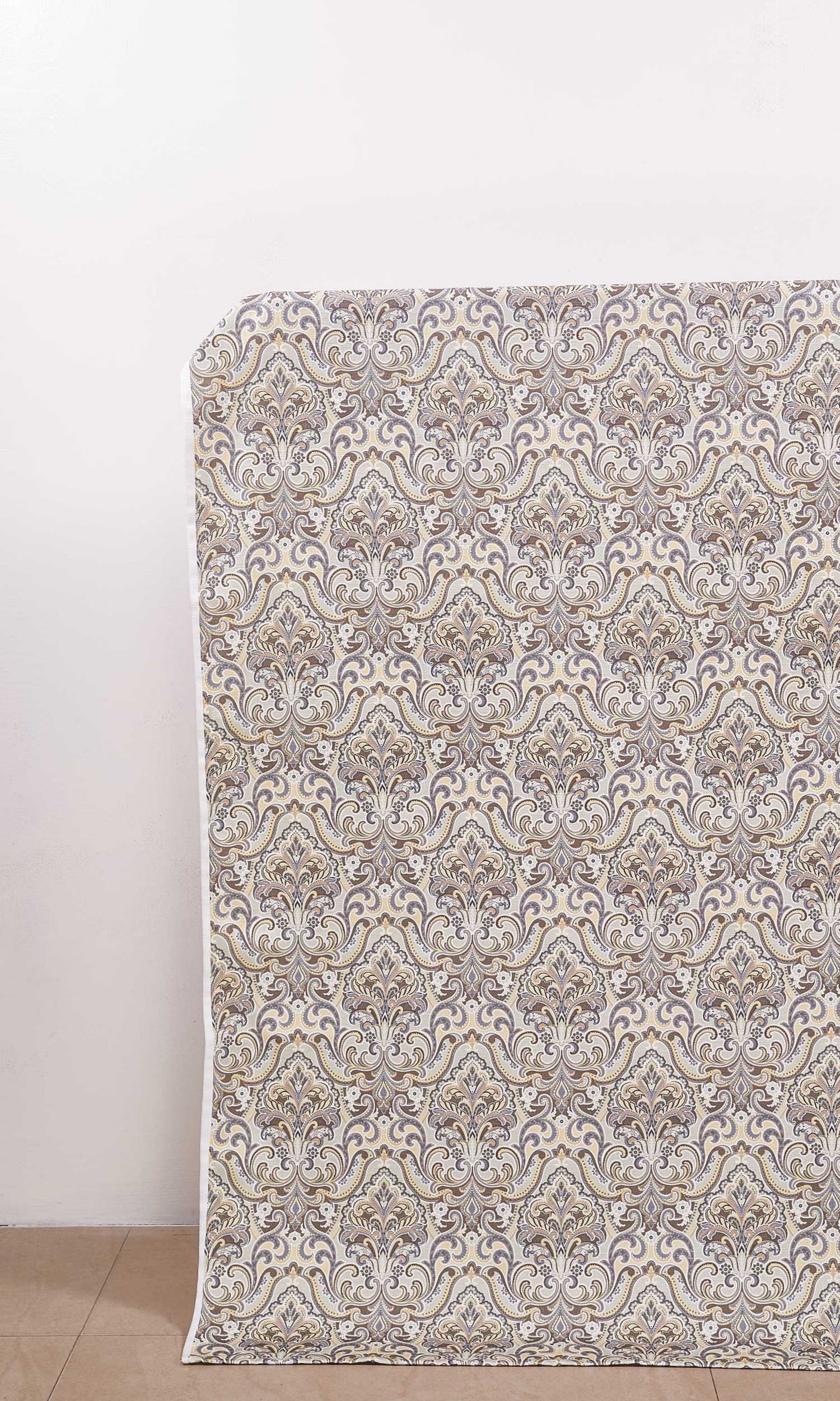 Fleur De Lis Print Window Treatments Fabric By the Yard (Yellow/ Grey)