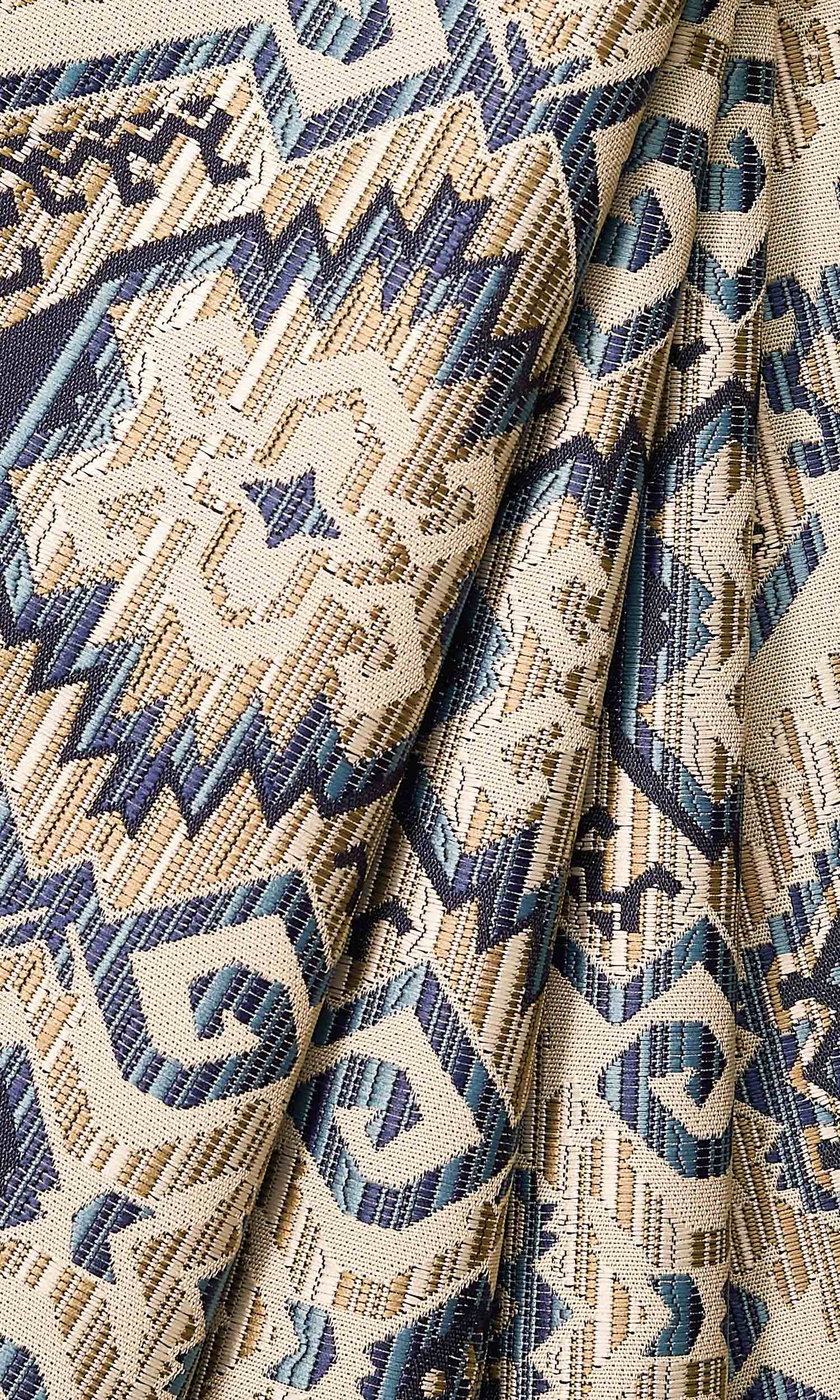 Aztec-Print Window Treatments Fabric By the Yard (Beige/ Blue)