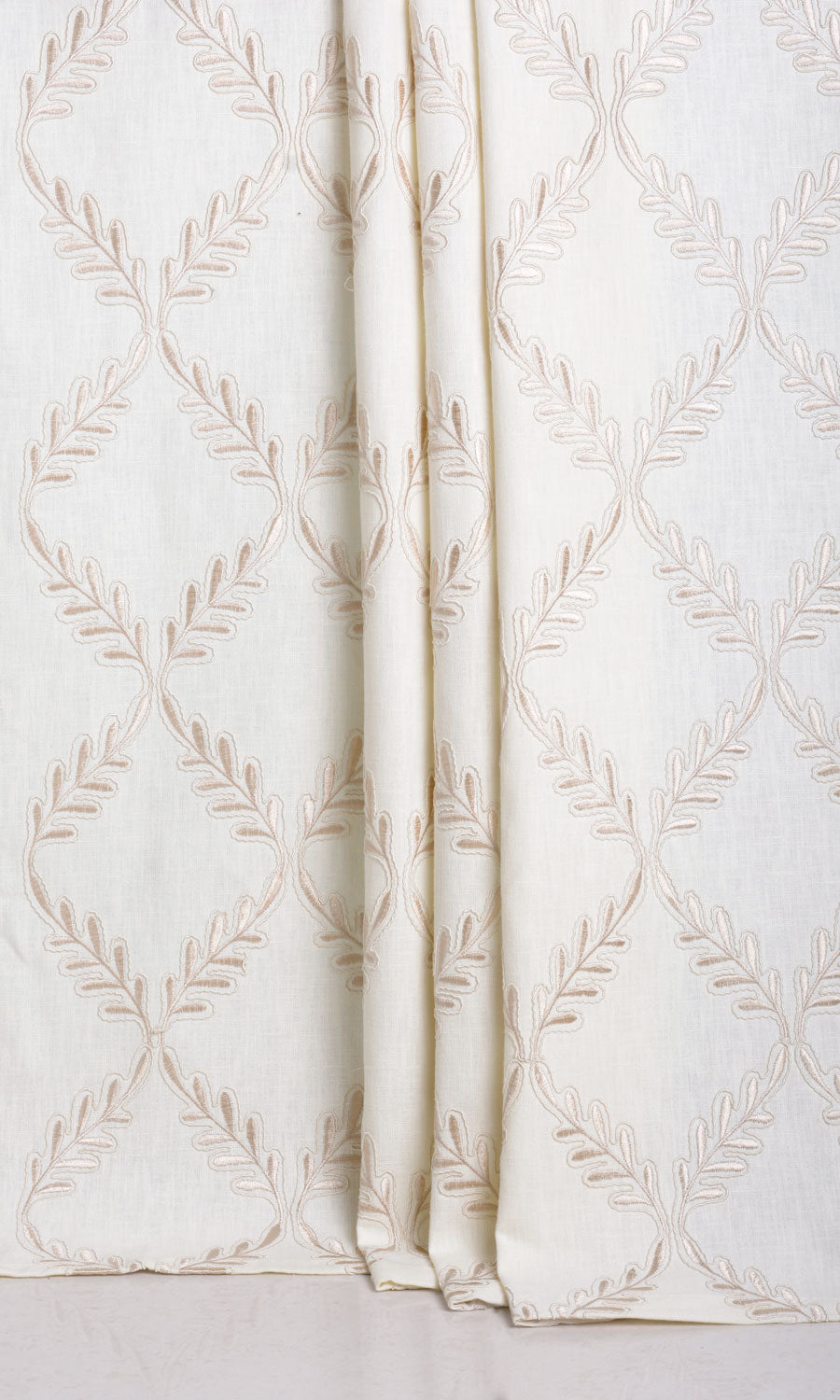 Poly-Linen Embroidered Window Treatments Fabric By the Yard (White/ Cream)