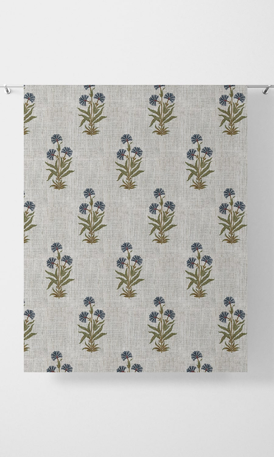 Floral Home Décor Fabric By the Yard (White/ Navy Blue/ Green)