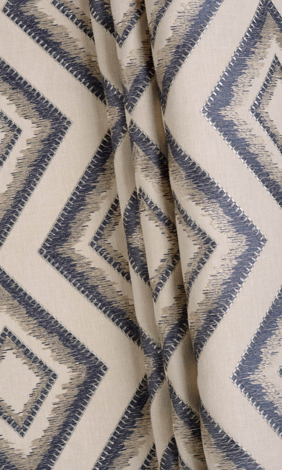 Embroidered Fabric Material By the Yard (Oyster Beige/ Navy Blue)