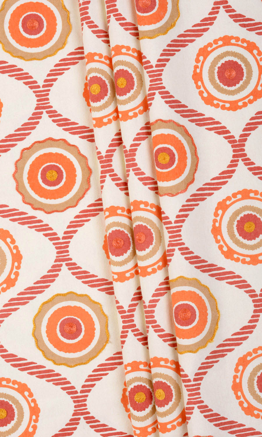 Printed Cotton Home Textile Fabric Material By the Yard (Red/ Orange/ White)