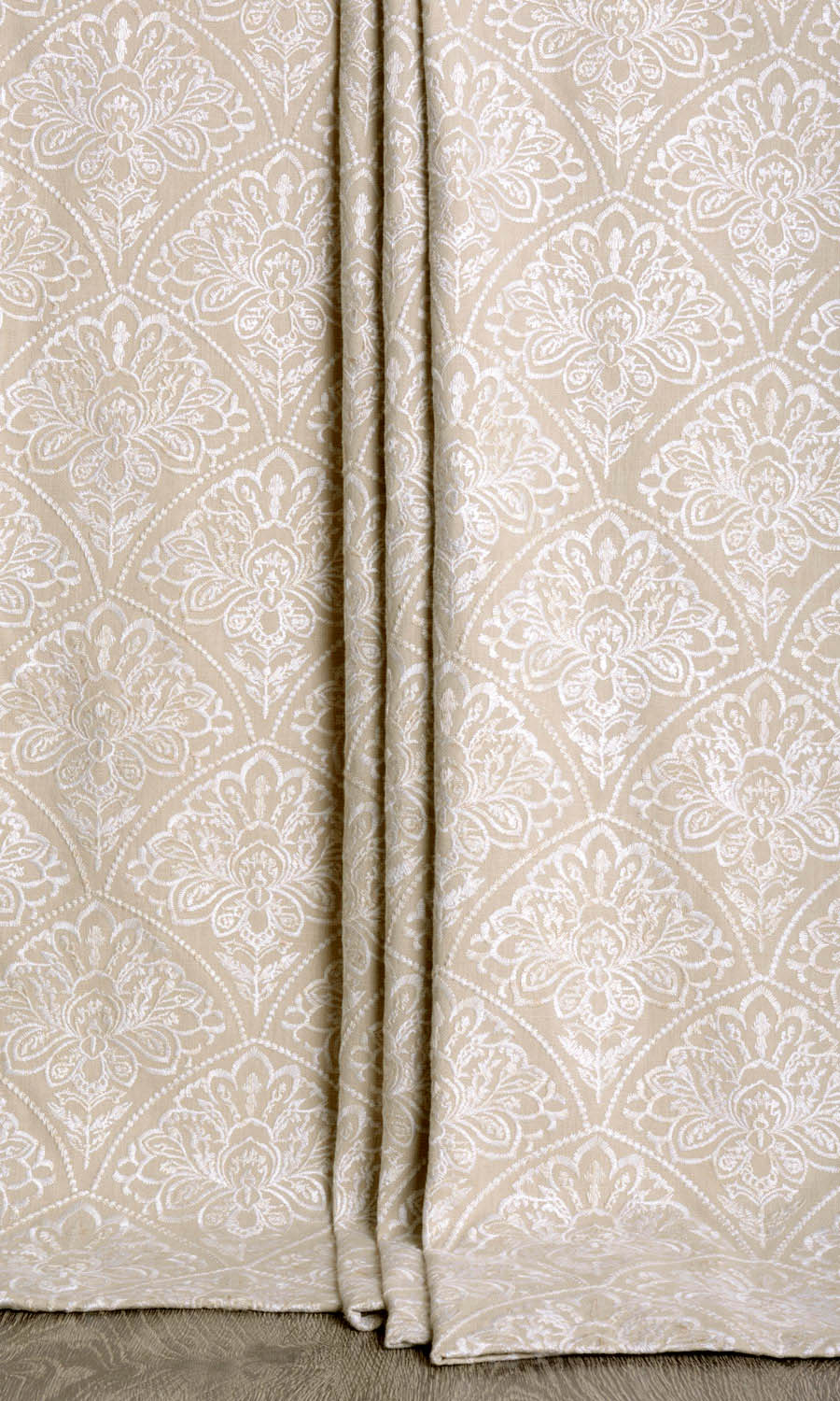 Embroidered Home Décor Fabric By the Yard (Oatmeal Beige/ White)